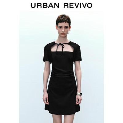 UR 2024 Summer Dark Style Hollow Pleated Mini Dress