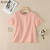 ZANZEA Blusa da donna casual a girocollo, tinta unita, manica corta larga