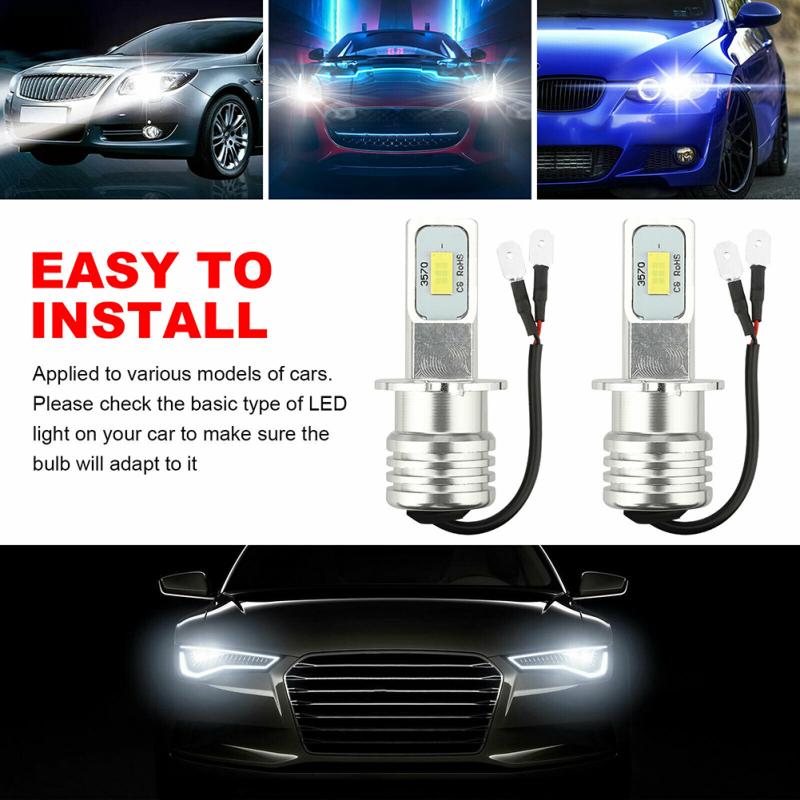 2pcs H3 High Power Super White Led Headlight Kit 100w 10000lm Fog Drive Drl 6000k Bulb Low Power