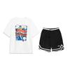 Round Neck Pullover Short Sleeve T-Shirt Versatile Loose Striped Shorts Casual Sports Suit Unisex Sets AHSU805-2+YAPV001-1