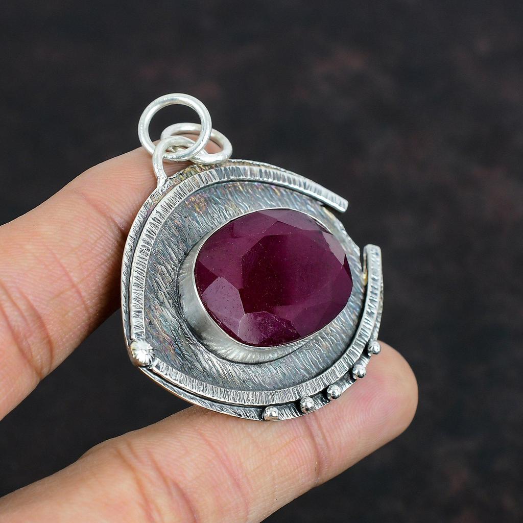 Faceted Kashmir Ruby Pendant Handmade Real Gemstone Pendant 925 Sterling Silver Pendant Designer Pendant Kashmir Ruby Jewelry Gifts For Mom