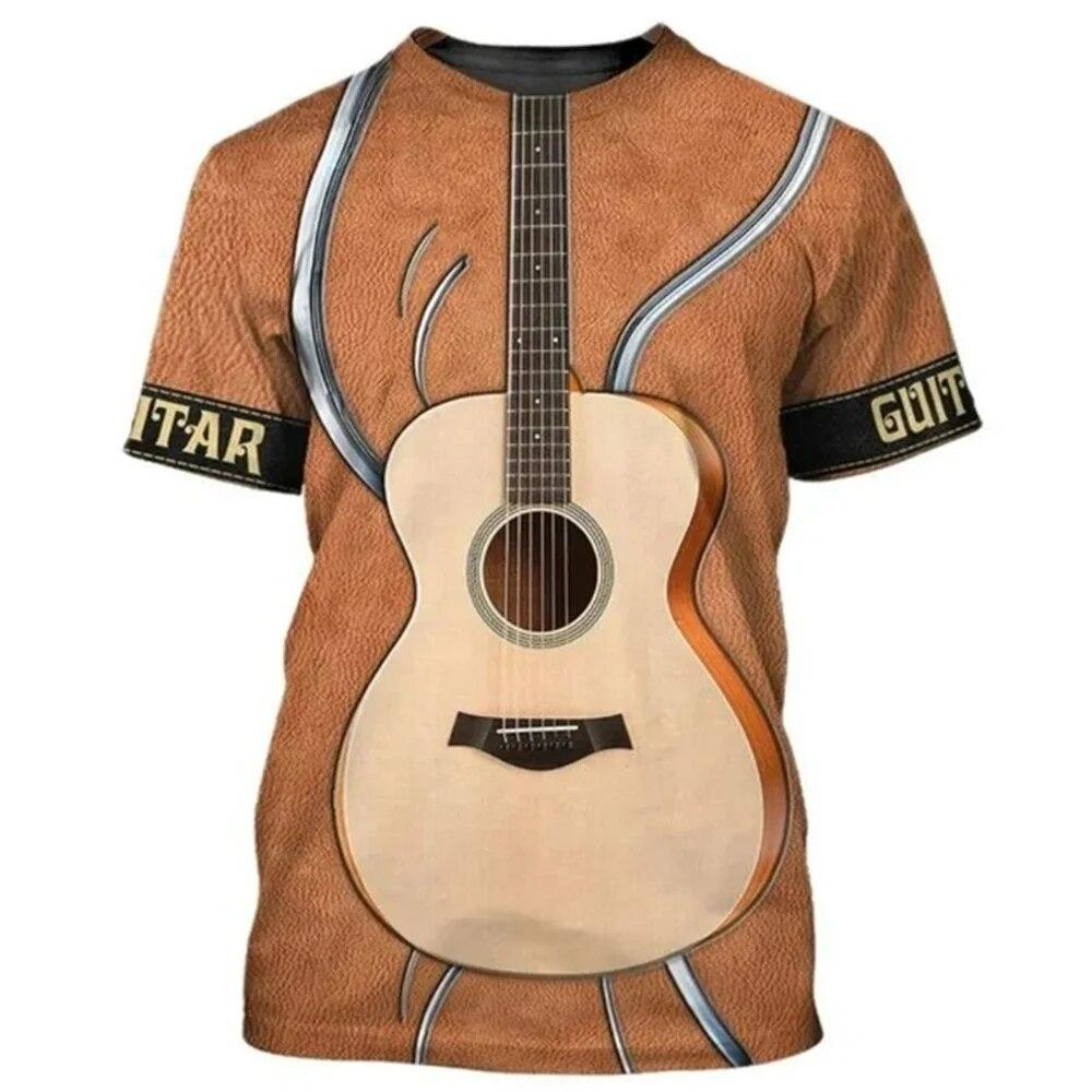 3D tištěný vzor kytarového nástroje s krátkým rukávem 2023 Nové pánské tričko Móda Street Harajuku Neutrální tričko Ležérní Zábava Top