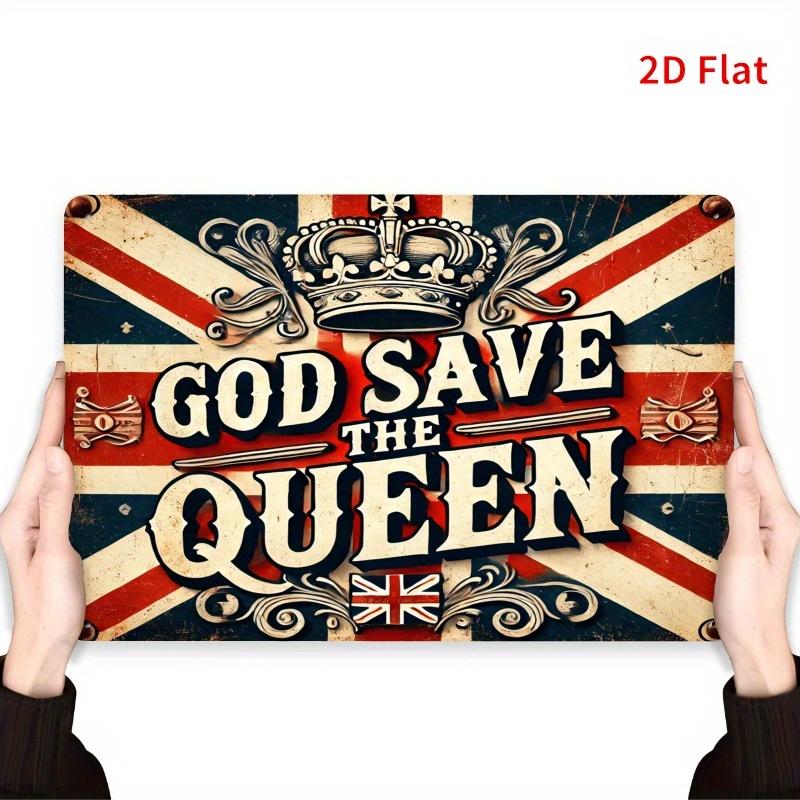 2D Flat 12x8 Inch Metal Wall Art - British Royal Theme, Vintage Style with Crown & Union Jack, Ideal for Living Room, Study, Hot