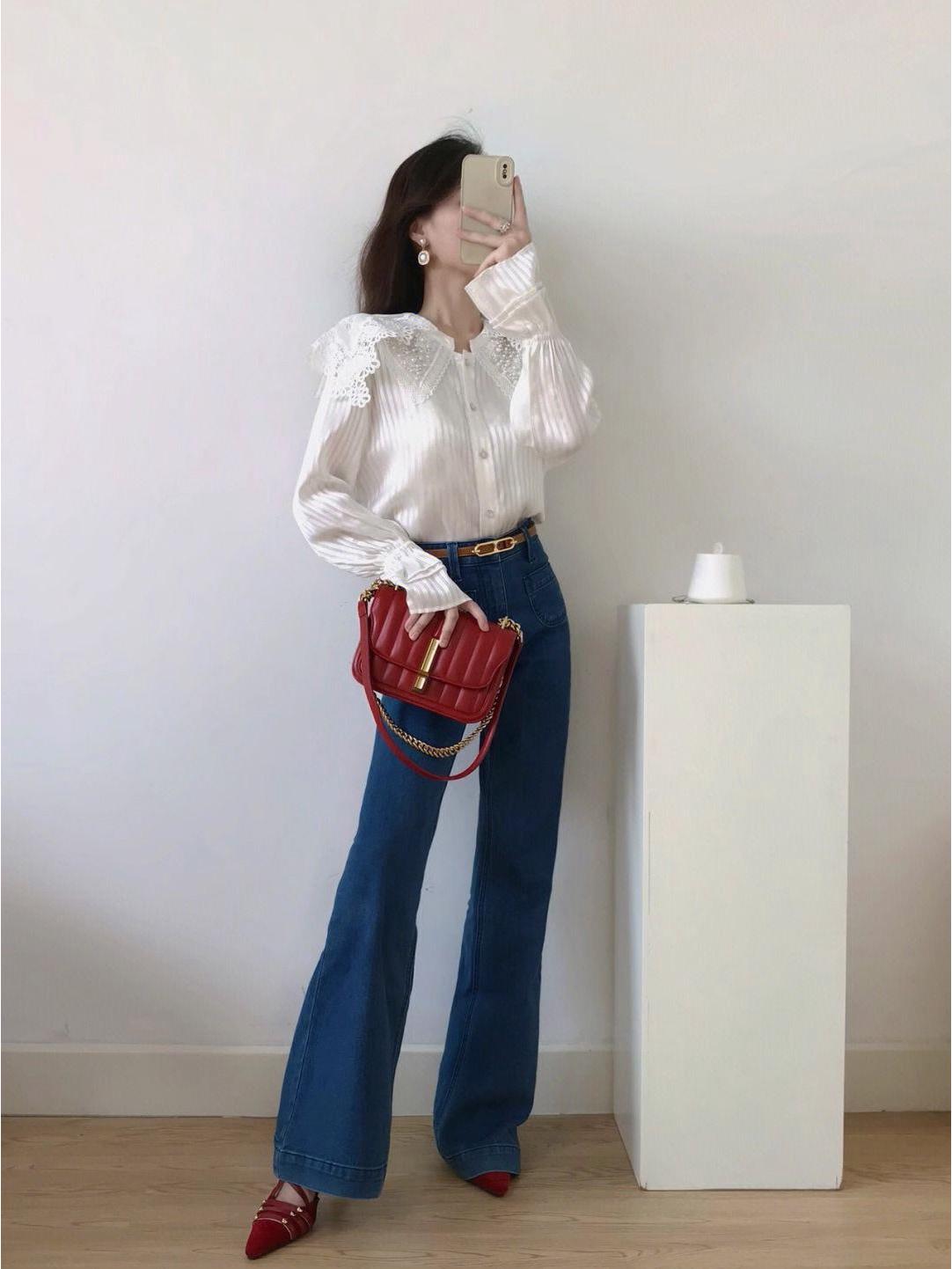 

Новые женские джинсы микро-клеш с высокой посадкой, облегающие, 2025 - Мягкий, ретро, высококачественный деним для весны XL джинсовый синий