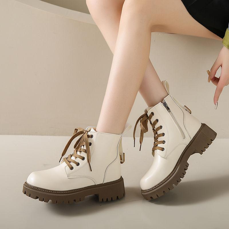 Martin-støvler dame høst og vinter 2025 nye britiske hvite ankelstøvler med tykk såle små lokomotiv bomulls korte støvler