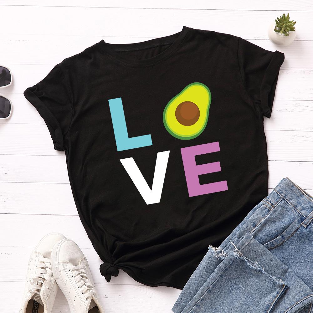 Cotton T-Shirt Short Sleeve Round Neck Women 2d Print Tops