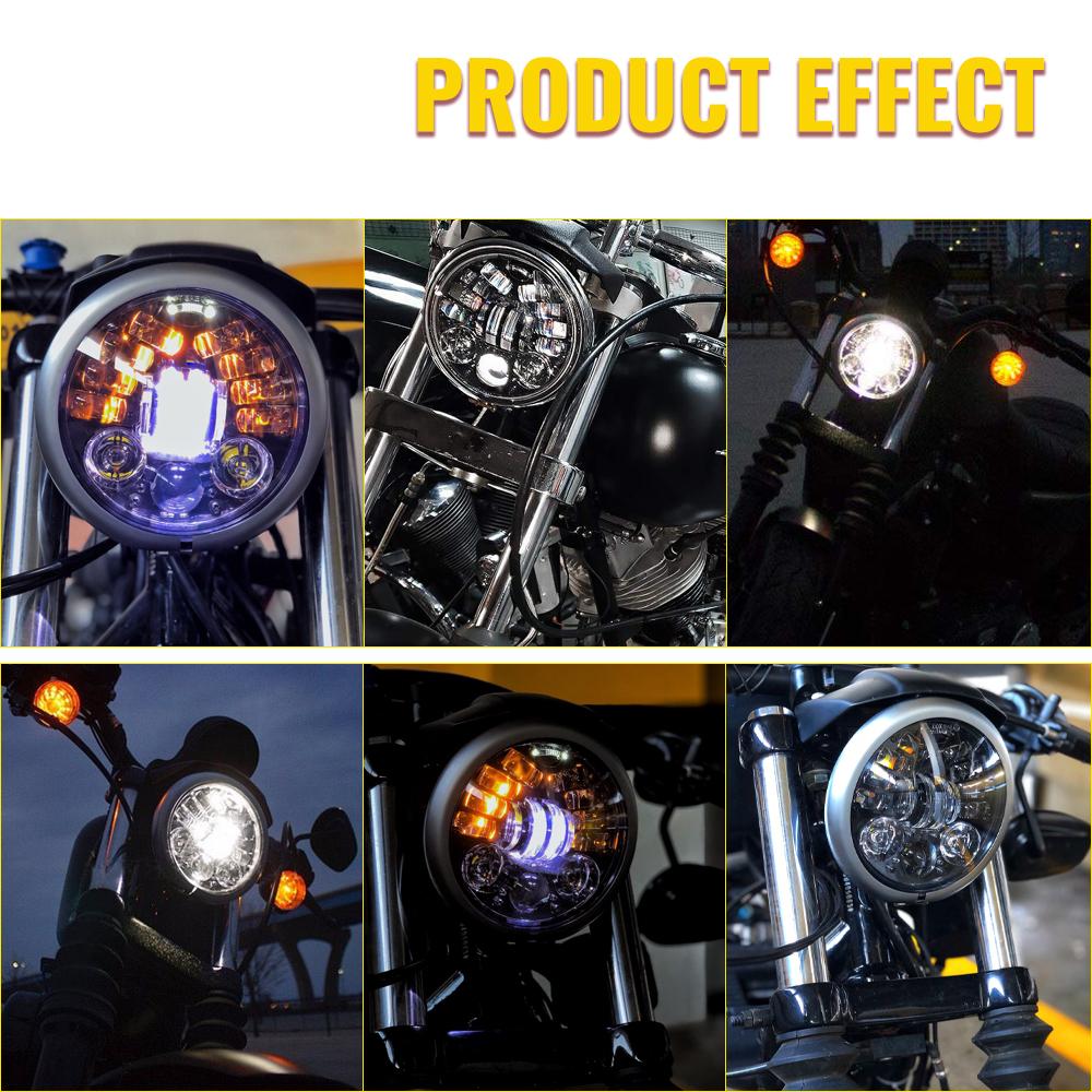 5.75 Inch Motorcycle LED Headlight Black Faro Moto Light White Angel Eyes For Dyna Sportster Softail 5 3/4" Led Moto Headlamp