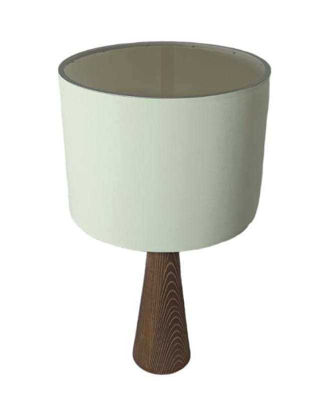 Lampenschirm aus Holz mit konischem Körperdesign, Kopfteil aus Stoff, cremefarben