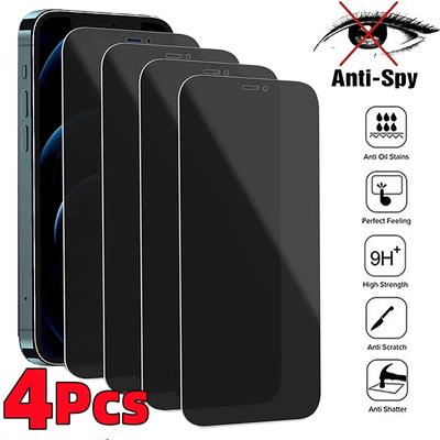 4 adet gizlilik ekranı koruyucusu iPhone 15 14 13 12 11 Pro Max Mini 7 8 artı X Xs Max XR anti-casus cam temperli cam