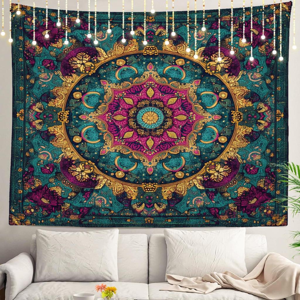 Ornate Mandala Tapestry Boho Wall Hanging Ethnic Polyester Textile Art for Living Room Decoration Home Decor Artwork Bohemian St