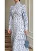 2025 Spring Loose Tie Floral Satin Long Sleeve Dress