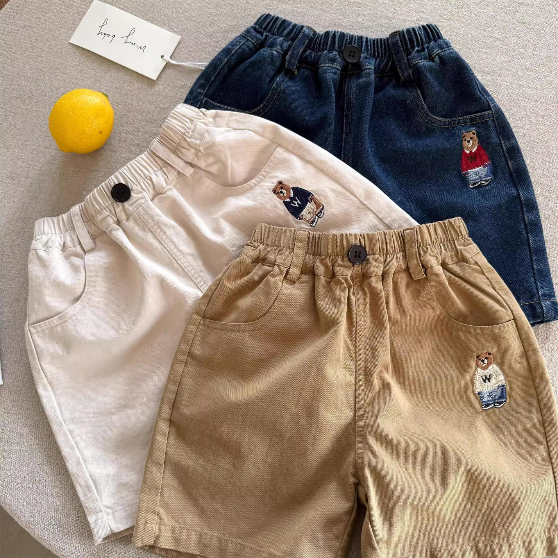 

2025 Summer Kids Japanese Streetwear Bear Embroidered Shorts Size 120 хакі
