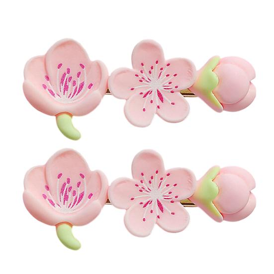 2Pcs Hairpin Soft Polymer Clay Peach Blossom Hair Clips Lightweight Non-Slip Pink Floral Design Hair Pin Hanfu Hair Accessories