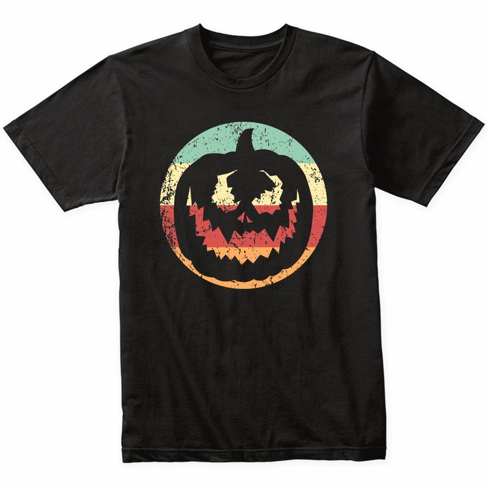 Retro Spooky Jack-o-lantern Halloween Pumpkin Silhouette T-Shirt - Retro Colors 4XL