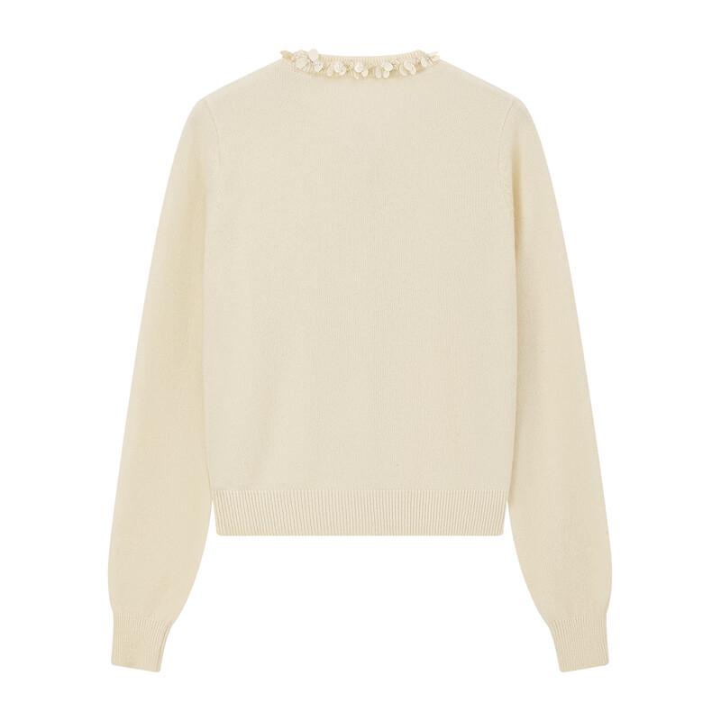 ELLE KIDS Girls' Wool Blend Hand-Embroidered Lace Cardigan