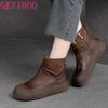 Fashion GKTINOO Winter Genuine Leather Ankle Boots Round Toe 2025 Handmade Lady Soft Flat Shoes Comfortable Side Zip Ankle Boots Size 40