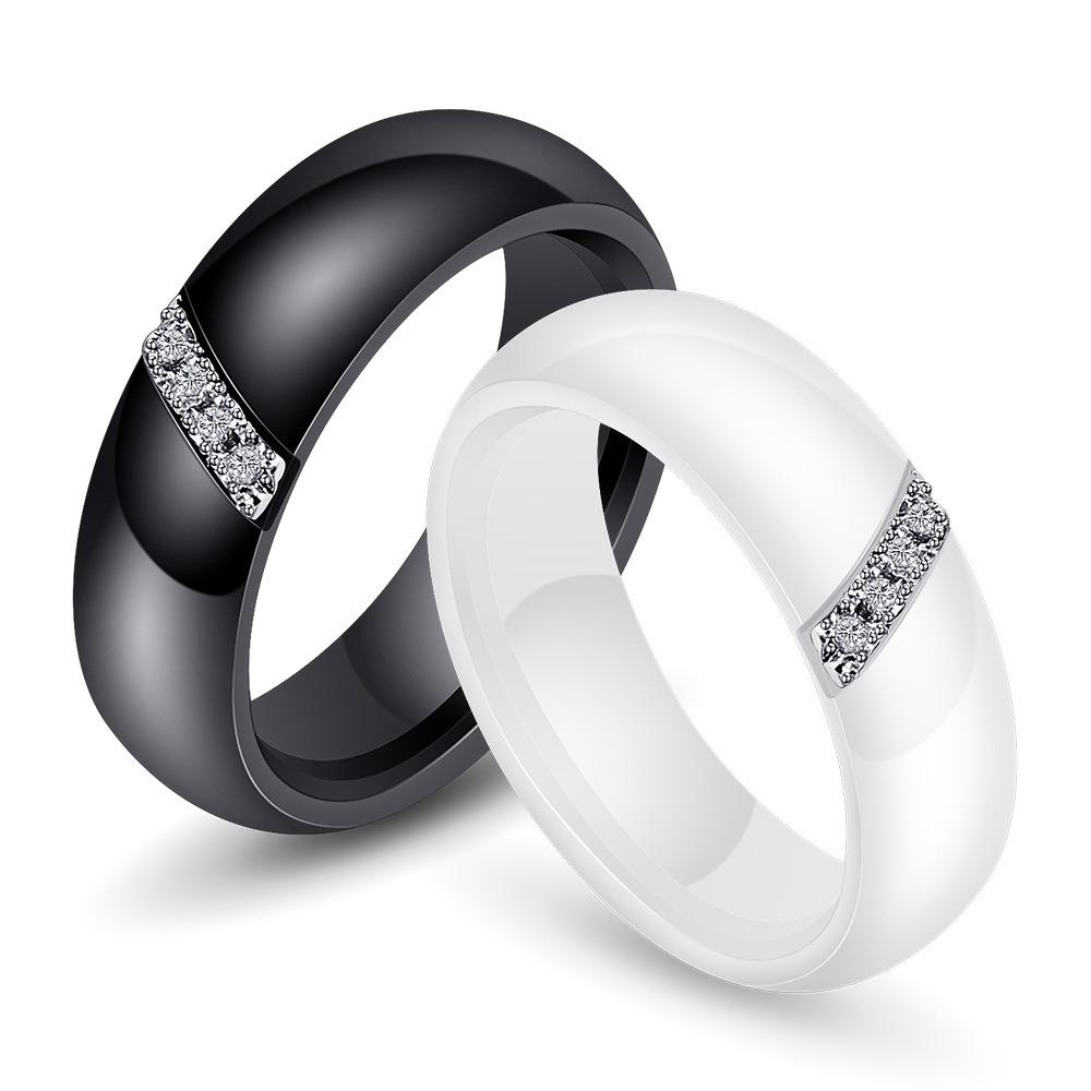 Elegant 6MM Beveled Ceramic Ring with Zirconia Inlay - Versatile Unisex Design