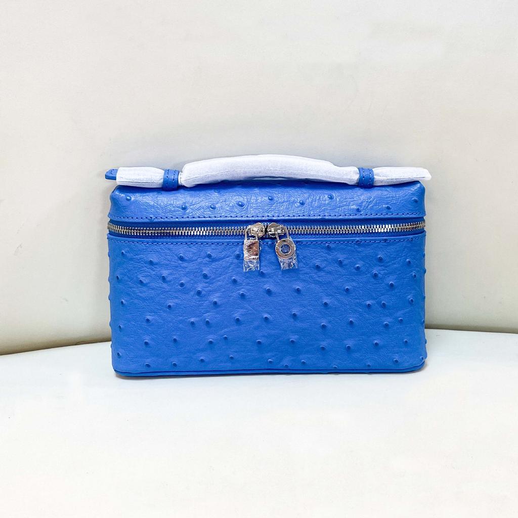 2025 New Head Layer Leather LP19 Lunch Box Bag Fashion Ostrich Pattern Fashion Versatile Single Shoulder Crossbody Makeup Bag