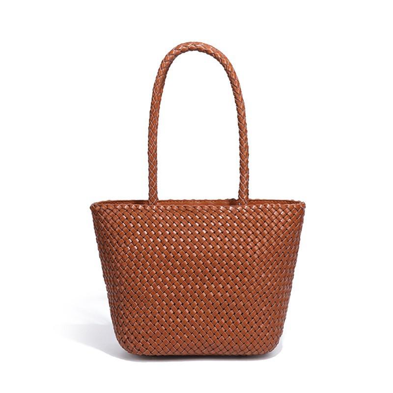 

Hand-knitted Women s Bag Authentic Leather Tree Paste Cowhide Large Capacity Retro Single-shoulder Portable Bucket