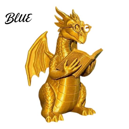 Dragon Sculpture Decoration Reading Figurine with Glasses Statue 3D Printed Gift for Fans Bookshelf Decor Whimsical Desktop Ornament Book
