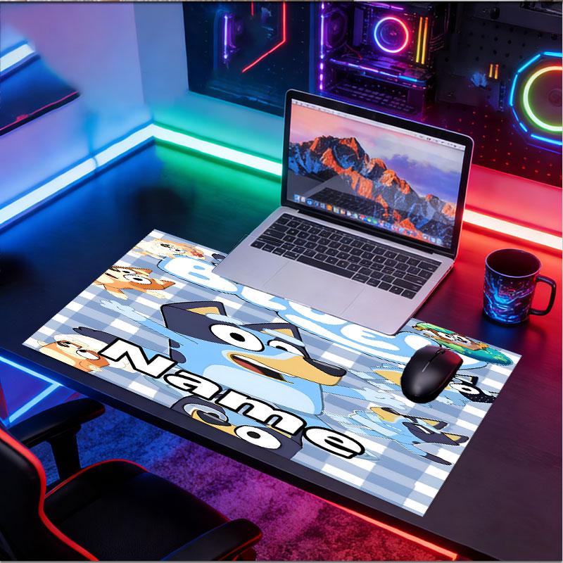 Custom Name Personalized Bluey Pattern Mousepad, Laptop PC Desk Mat, Decorative Desk Mat for Home Keyboard Pad Gift