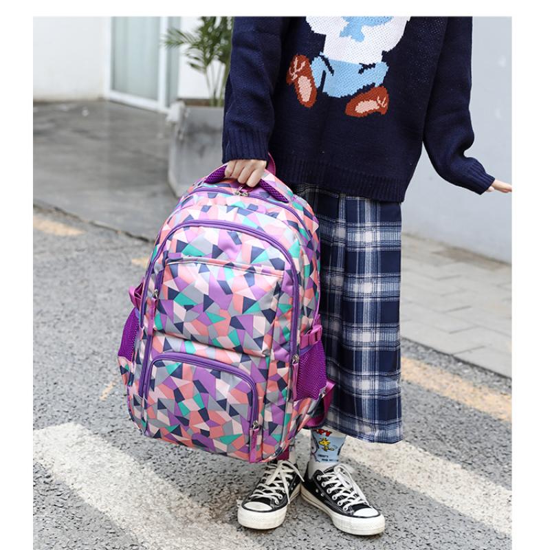 Modischer Rucksack mit geometrischem Druck für Grundschüler, Mädchen, Teenager, leichte Nylon-Schultasche, tragbarer Laptop-Rucksack