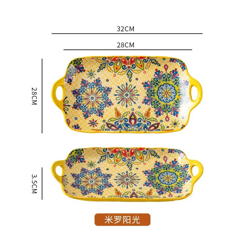 Bohemian Binaural Dinner Plates Ceramic Plate Large Rectangular Fish Plate Ceramic Sushi Dish for Home Kitchen Restaurant Gift