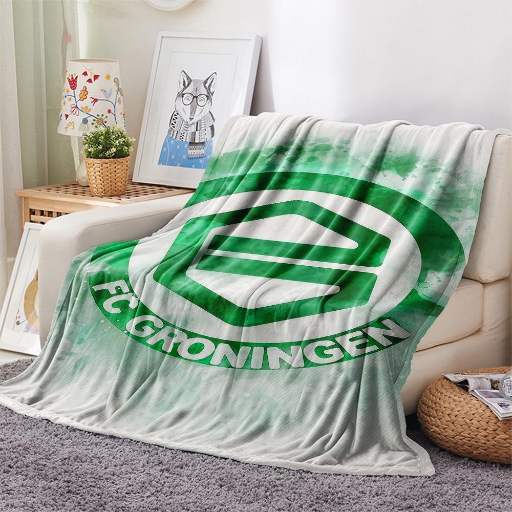 FC Groningen Koc Flanelowy z Nadrukiem, Wysoka jakość, Wygodny na Wszystkie Pory Roku, Wystrój Domu, Ciepło i Komfort