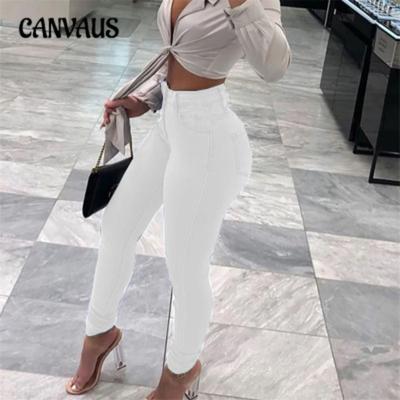 Women's Pant Plus Size Solid Colour High Waist Ripped Jeans