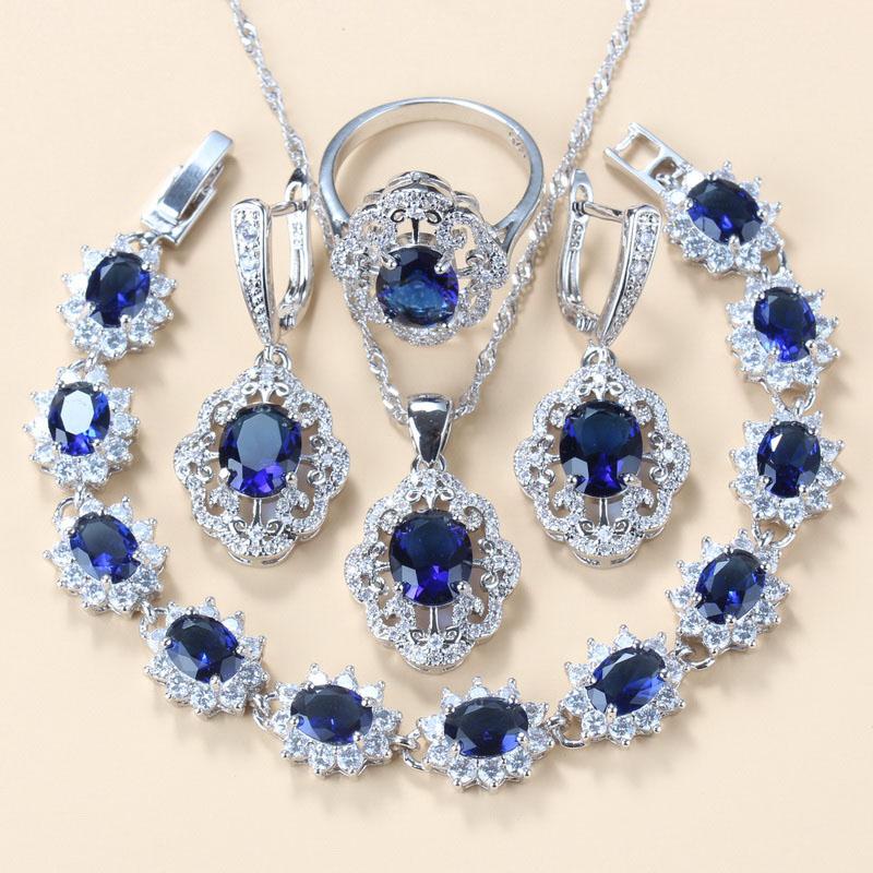 Women Wedding Jewelry Bridal Red Garnet Cz Earrings Pendant Necklace Bracelet And Ring Gift Sets