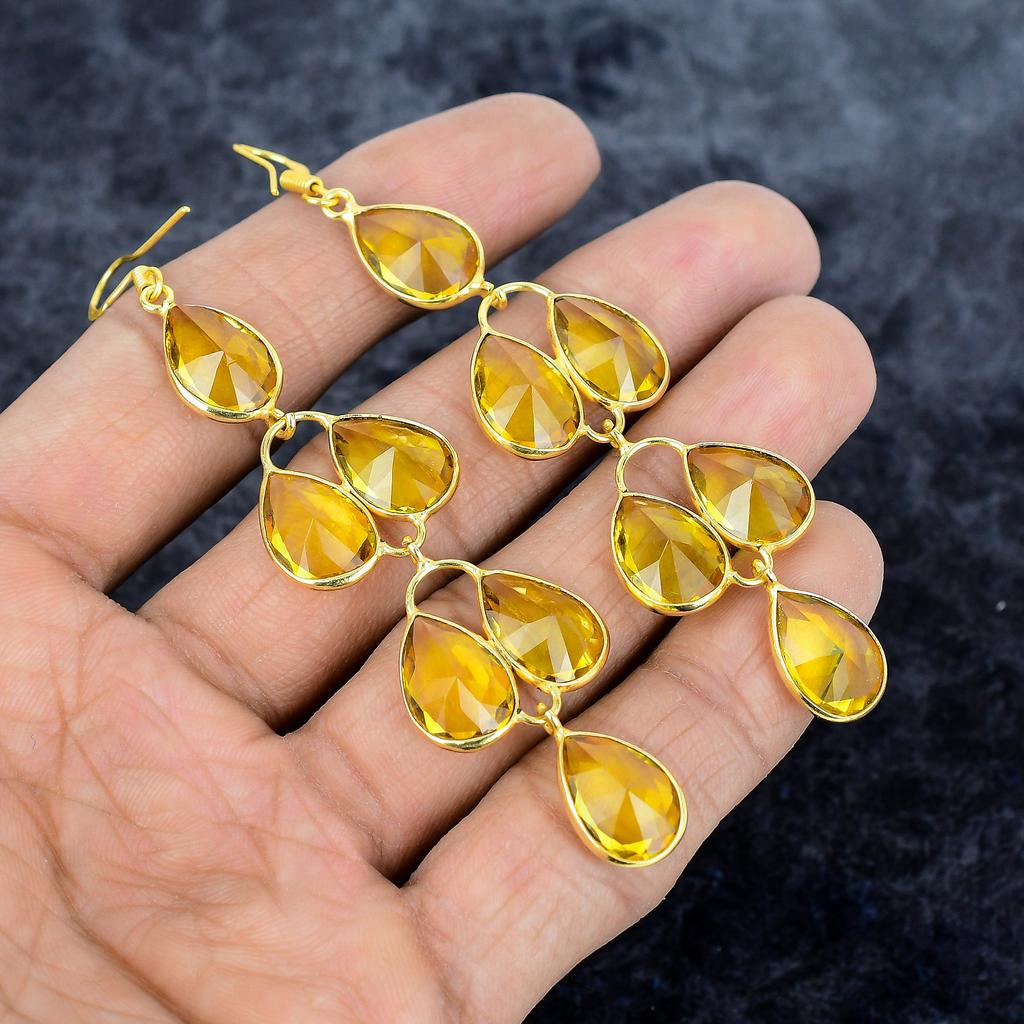 Citrine Gemstone Handmade 925 Sterling Silver Jewelry Earring 3.82" M-2990