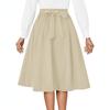 Damska Spódnica Midi Retro z Wysokim Stanem, Plisowana z Tyłu na Sznurki, Rozkloszowana o Kroju A