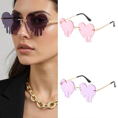 Tropfende Sonnenbrille in Herzform für Damen und Teenager, modische randlose Partybrille für Musikfestival und Nachtveranstaltung