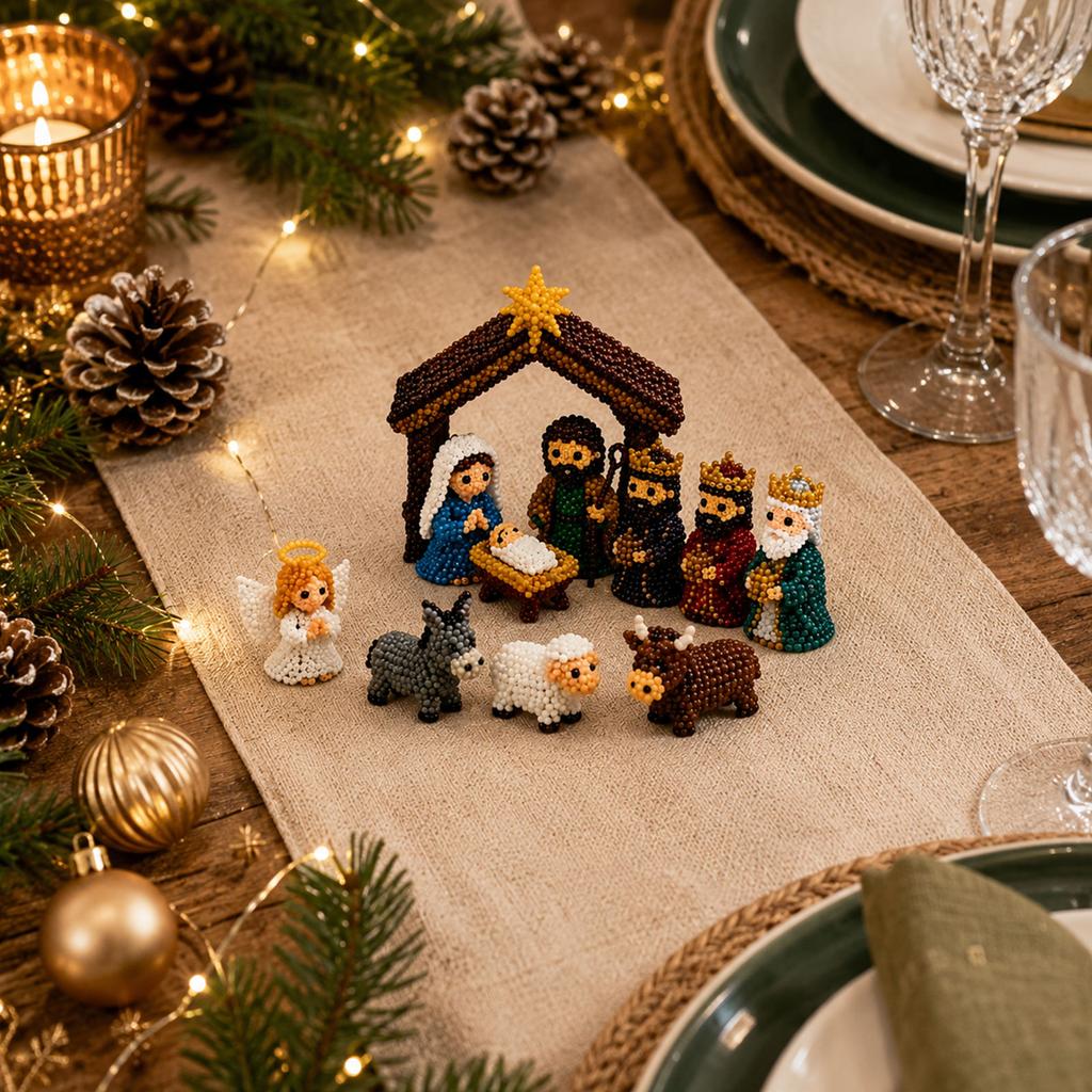 Nativity Scene Bead Craft Kit DIY Beaded Figurines Set for Holiday Decorations and Handcraft Activities for Family Use