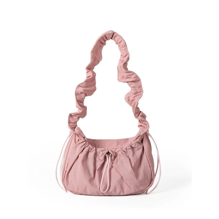 Korean Simple Pleated Nylon Shoulder Bag for Women  Spring Trendy Girl Daily Commuter Shoulder Bag Lady Casual Handbags