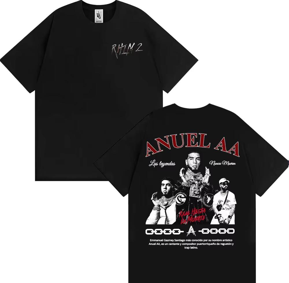 Rapper Anuel AA Rhlm 2 Album Tour Tshirts 2026 Spring Summer Fashion Hip Hop Luxury Casual Vintage Short Sleeve Top Unisex
