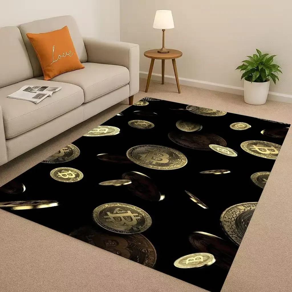 HD Rich BTC Bitcoin Circuit Board Art Cartoon Living Room Non-Slip Area Rug Carpet for Bedroom Playroom Sofa,Home Decor Doormat