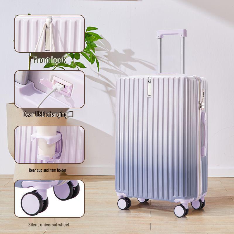 Women's 20" Carry-On Suitcase, Gradient Color, Japanese & Korean Style, 26" Trolley with Combination Lock for Travel