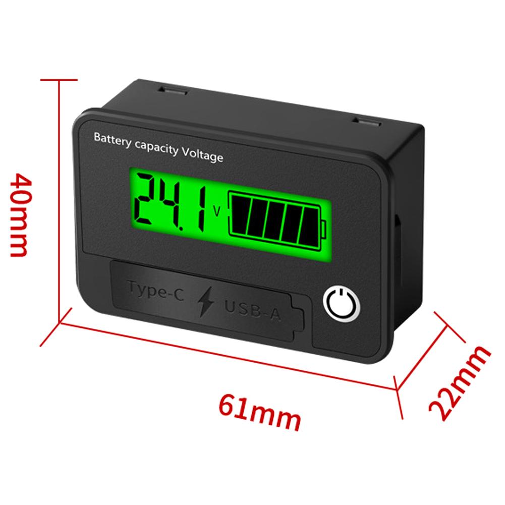 Twowire Digital Voltage Meter 830VDC Battery Capacity Voltage Tester TypeC USBA Dual Output