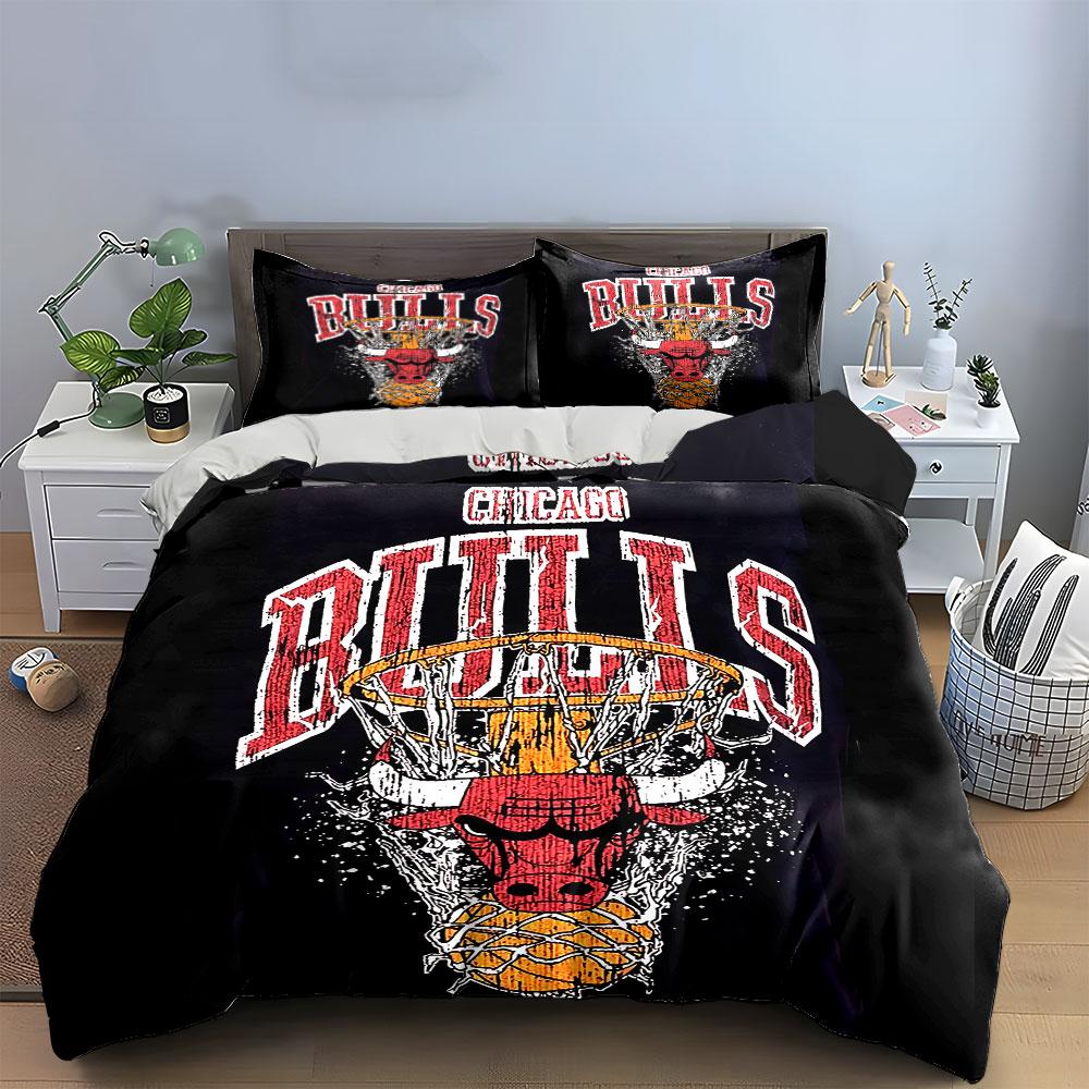 Red Bull Basketball Print Set Bedding Duvet Cover Set Duvet Cover Pillowcases  (1*Duvet Cover 2*Pillowcases, Without Duvet Insert)