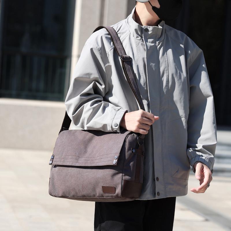 Men's Large Canvas Crossbody Bag - Casual and Wear-Resistant Shoulder Bag for Students and Commuters