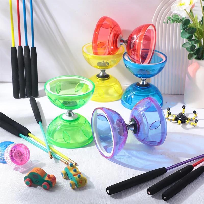 Chinese Diabolo with Triple Bearings, 3-Bearing Diabolo Green Chinese Yo-Yo Professional Circus Spinning Toy with Hand Sticks