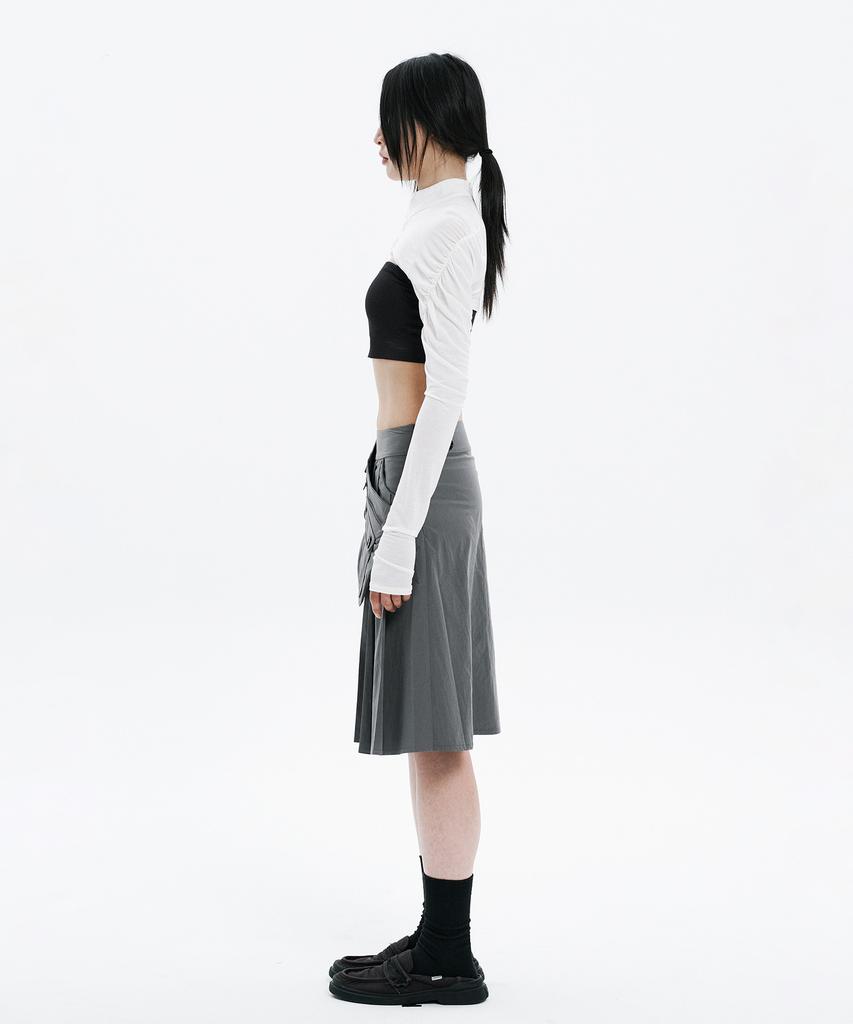 Hanahi Pocket Belt Half Pleated Skirt Gray