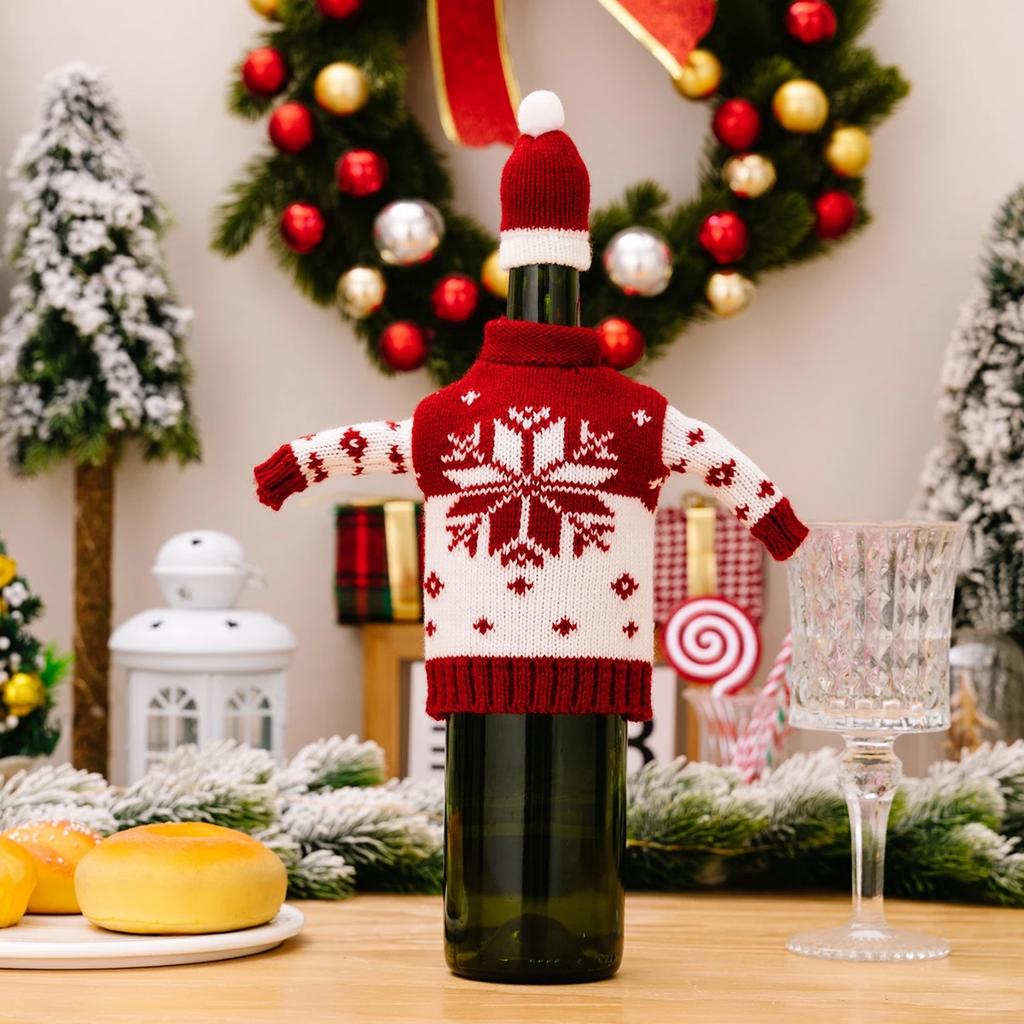 Christmas Knitted Wine Bottle Cover Creative Cartoon Sweater Snowman Red Wine Cover Holiday Gift