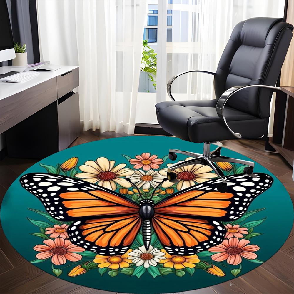 1pc Butterfly Floral Pattern Chair Carpet for Office Non-Slip Mat for Office - Decorative Floor Mat yy251030187