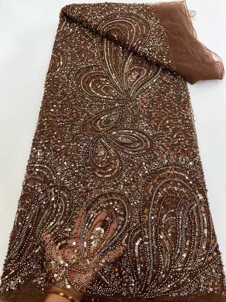 African Lace French Sequin Fabric 2025 High Quality Embroidery Tulle Lace Fabrics With Beaded For Nigeria Wedding Dress Sewing