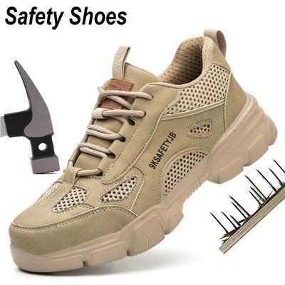 Zapatos de trabajo botas con punta de acero transpirables huecas zapatos de trabajo de seguridad ligeros antideslizantes para hombres y mujeres zapatillas de trabajo masculinas
