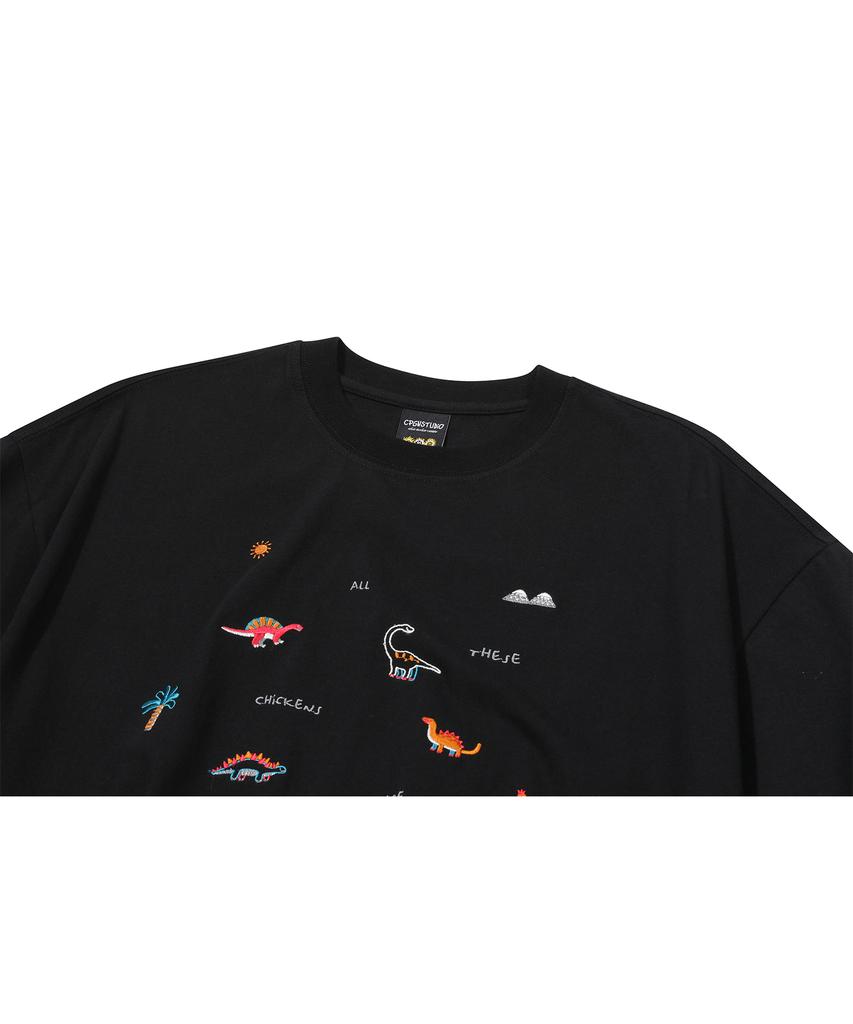 CPGN STUDIO Dino Stitch Embroidered Short Sleeve T-Shirt Black