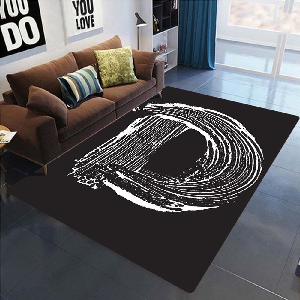 Artistic Letter Carpet Various Styles With Handwritten Brush Stroke Black White Designs NonSlip Rug For Living Room Decor