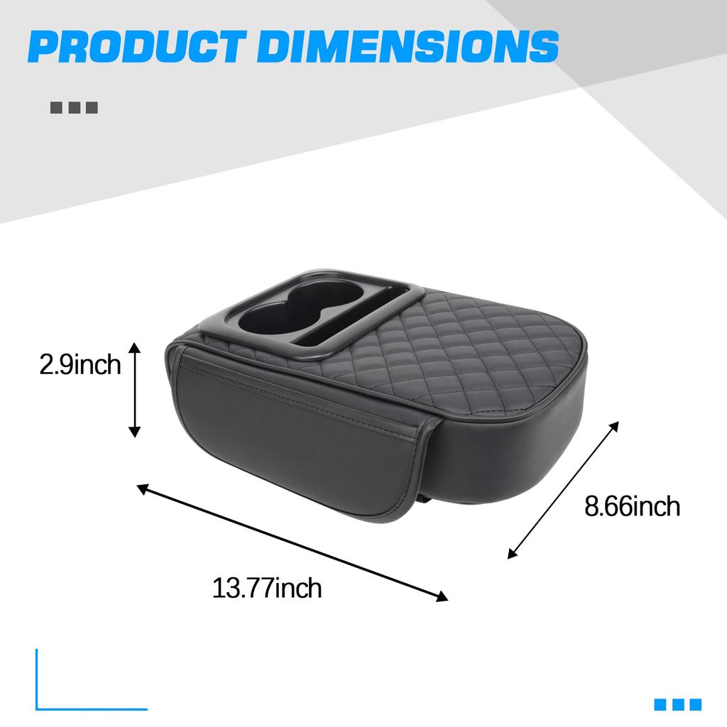 Car Center Console Armrest PU Leather Car Armrest Cushion with Cup Phone and Two Side Storage Universal Car Armrest Protector for Most Vehicles